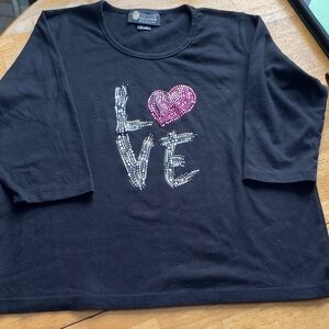 Top 3/4” sleeve “Love” themed, Rhinestone top by Christine Alexander